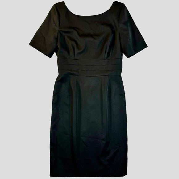 JCREW Blue Label Crew Neck Wool Midi Dress Black Low Back Womens Size 6 - Picture 1 of 5